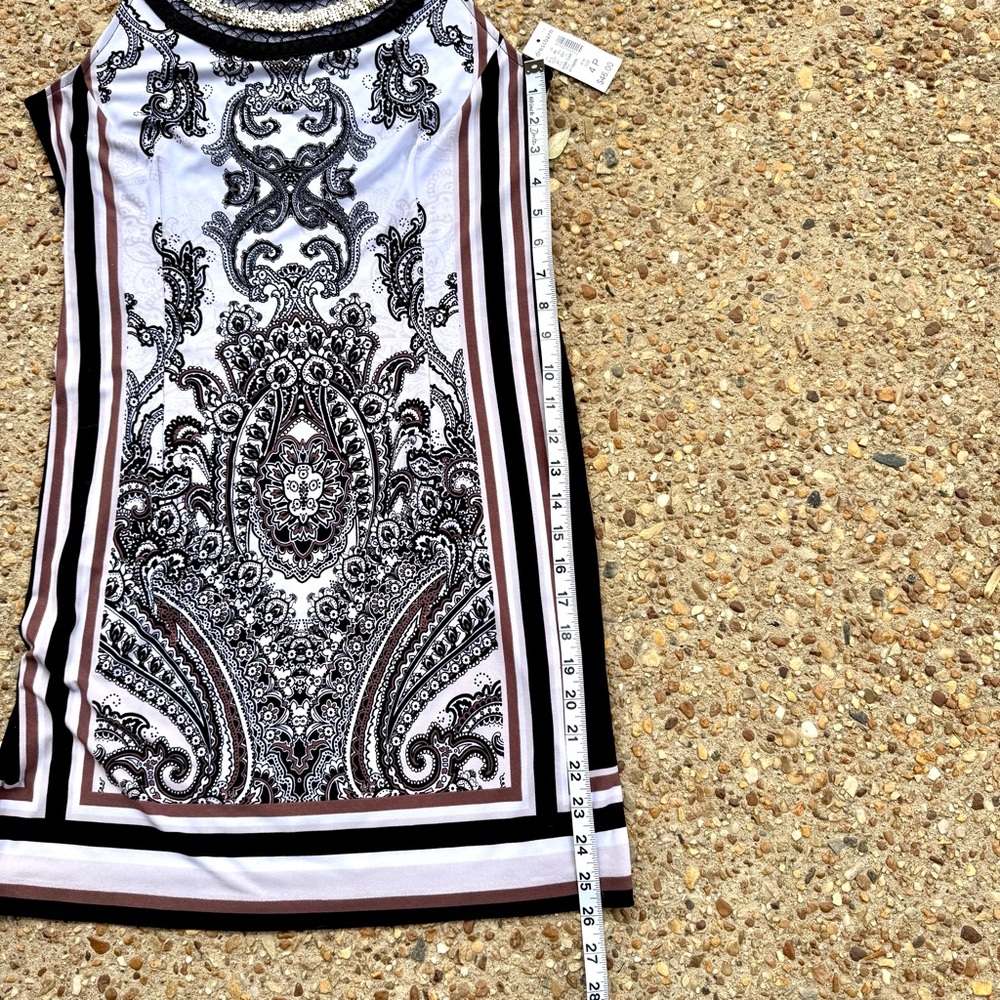 NWT Sandra Darren Dress Barn Black White Paisley Gold Bling Dress Size 4P - Picture 5 of 8
